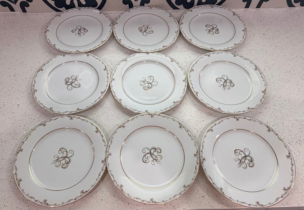 Vintage Noritake Esquire 5404 Salad Plates 8.25” Set of 9 Gold Trim Japan